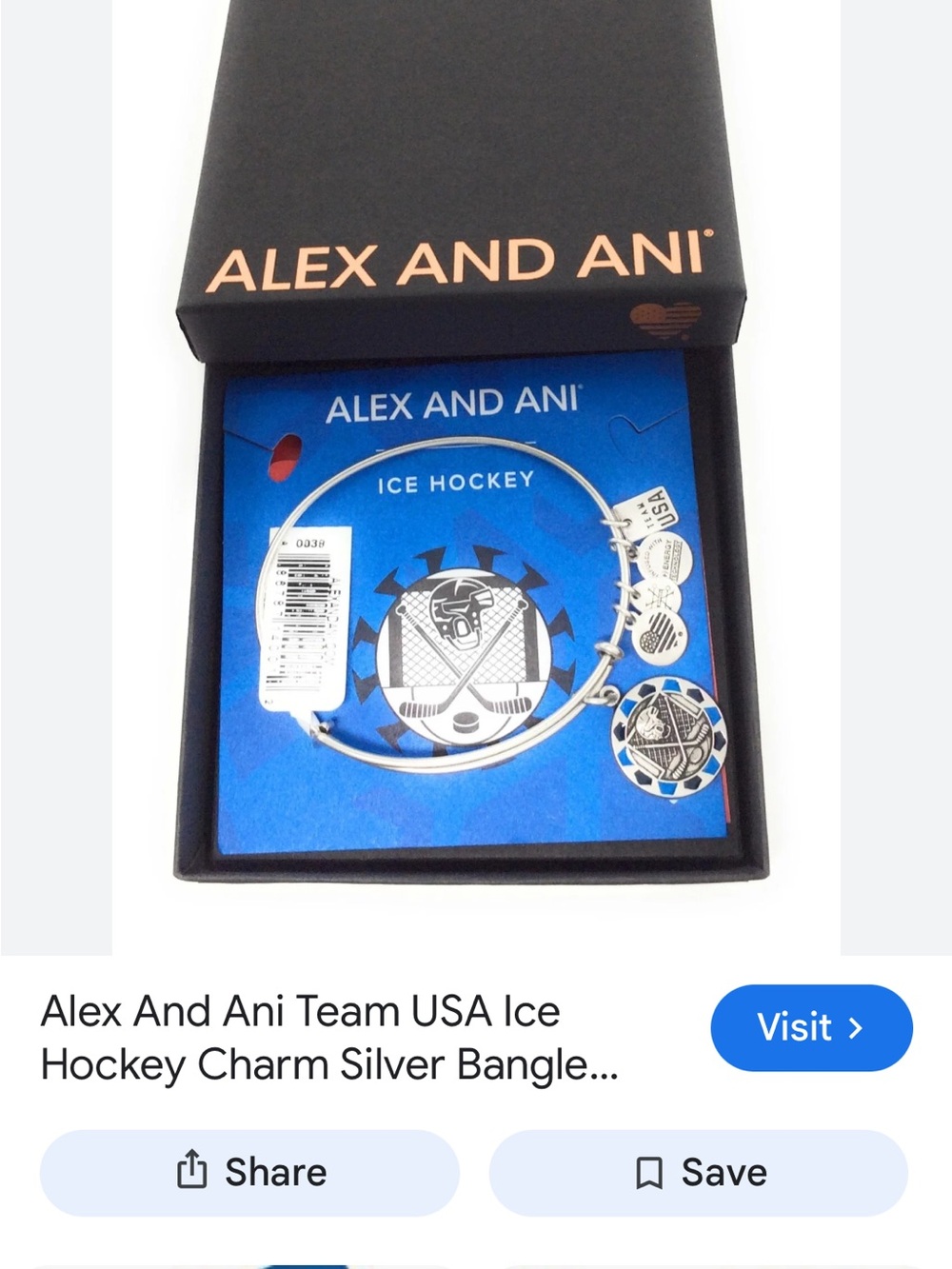 Alex and Ani Silver Team USA Ice Hockey Charm Bangle